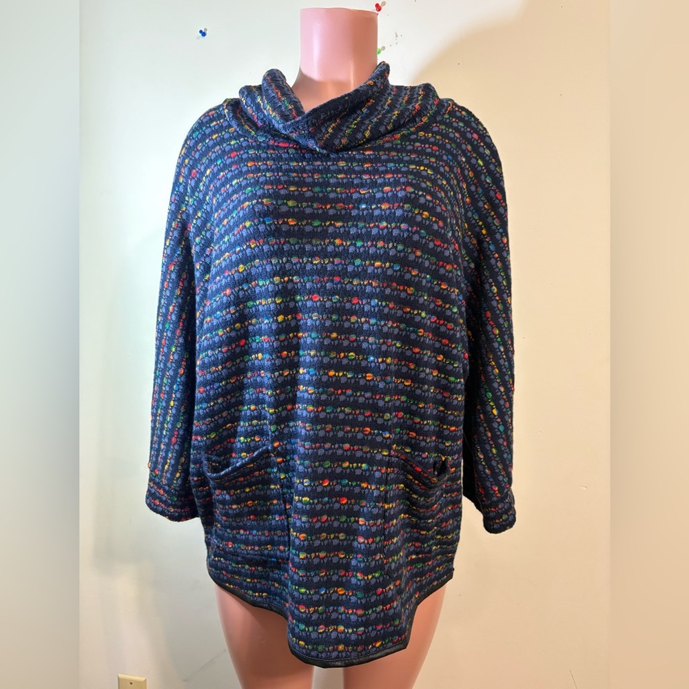Kaktus women’s XL sweater Navy Blue Colorful Ribbed Cowl Neck Sweater from Italy